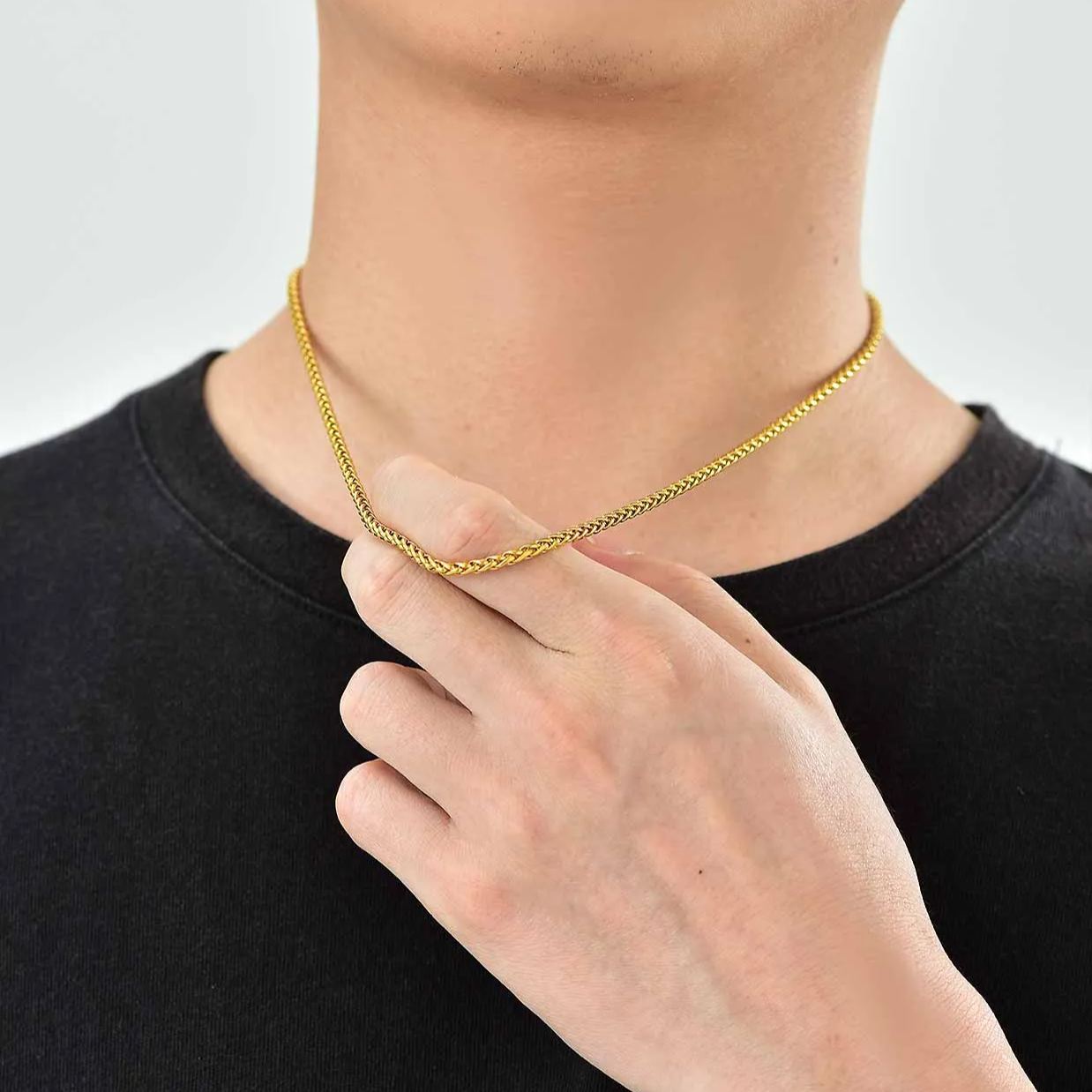 18"-30"-lengths-Stainless-Steel-Wheat-Chain-Necklace-For-Menk-Glod