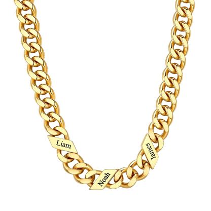 1-6 Names Stainless Steel Engraved Cuban Chain Necklace for Men