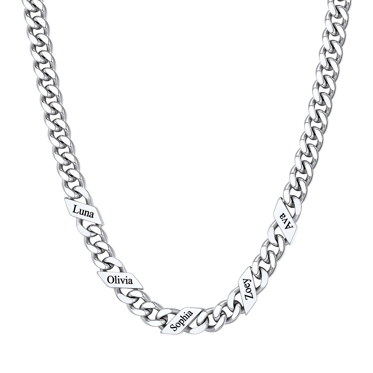1-6 Names Stainless Steel Engraved Cuban Chain Necklace for Men