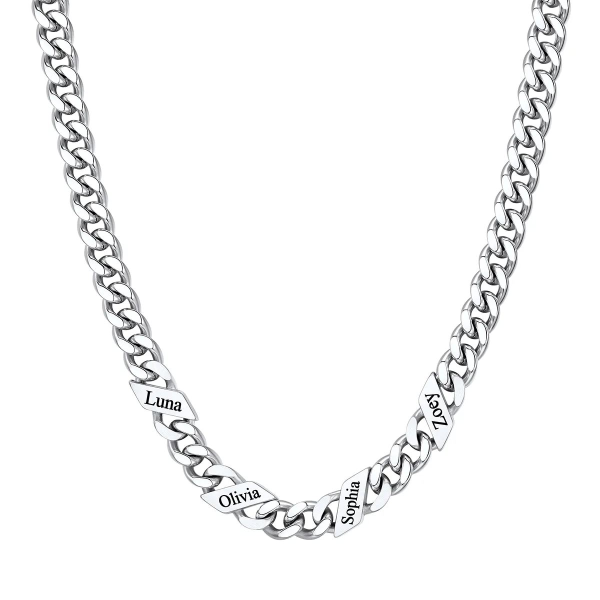 1-6 Names Stainless Steel Engraved Cuban Chain Necklace for Men