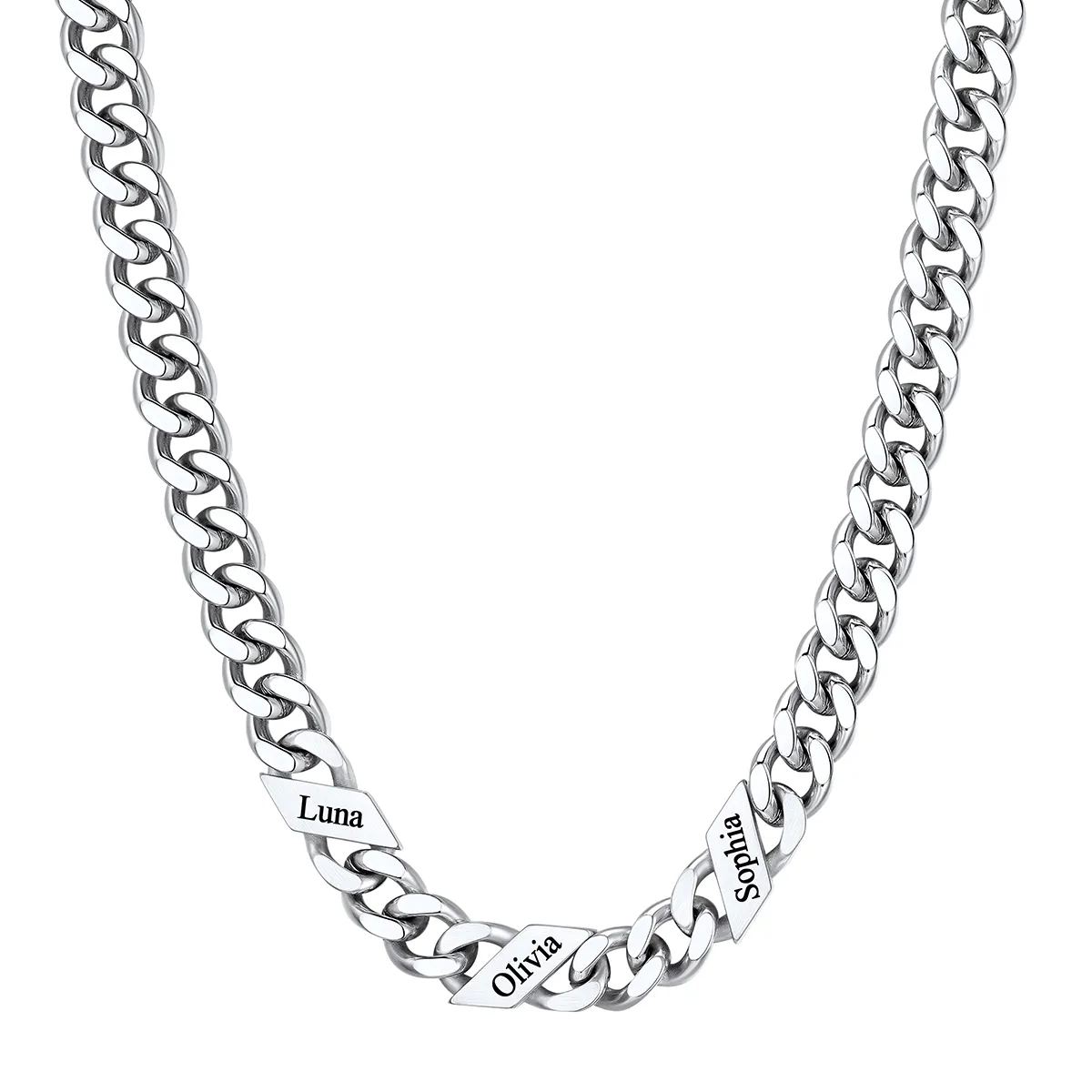 1-6 Names Stainless Steel Engraved Cuban Chain Necklace for Men