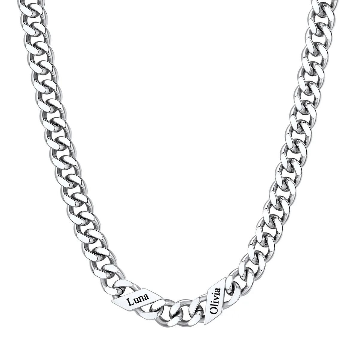 1-6 Names Stainless Steel Engraved Cuban Chain Necklace for Men