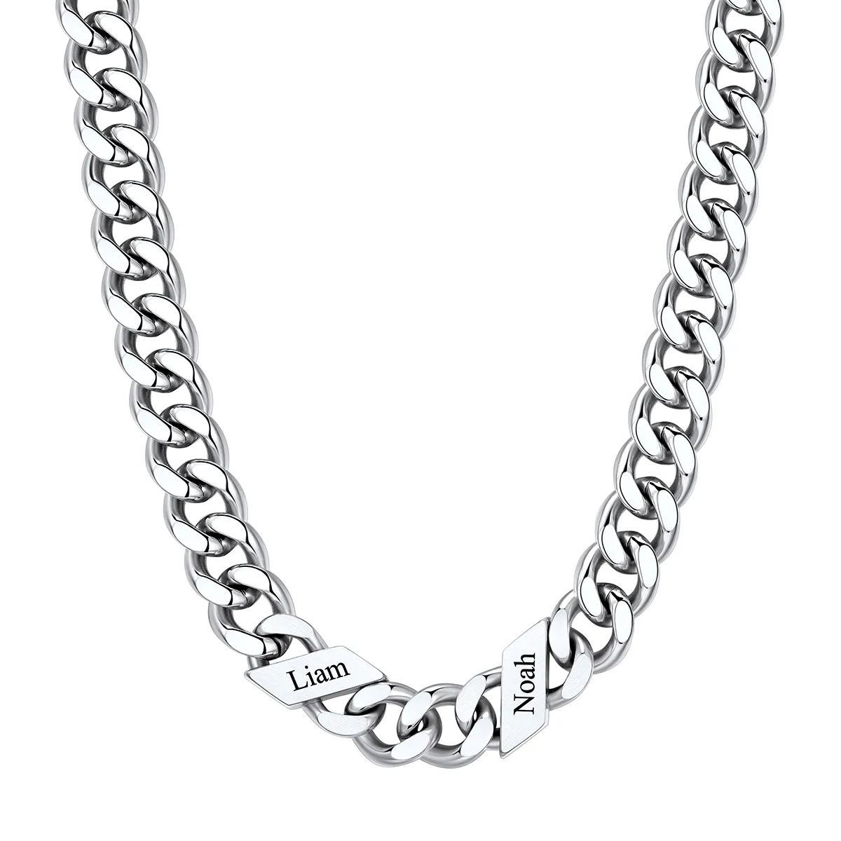 1-6 Names Stainless Steel Engraved Cuban Chain Necklace for Men