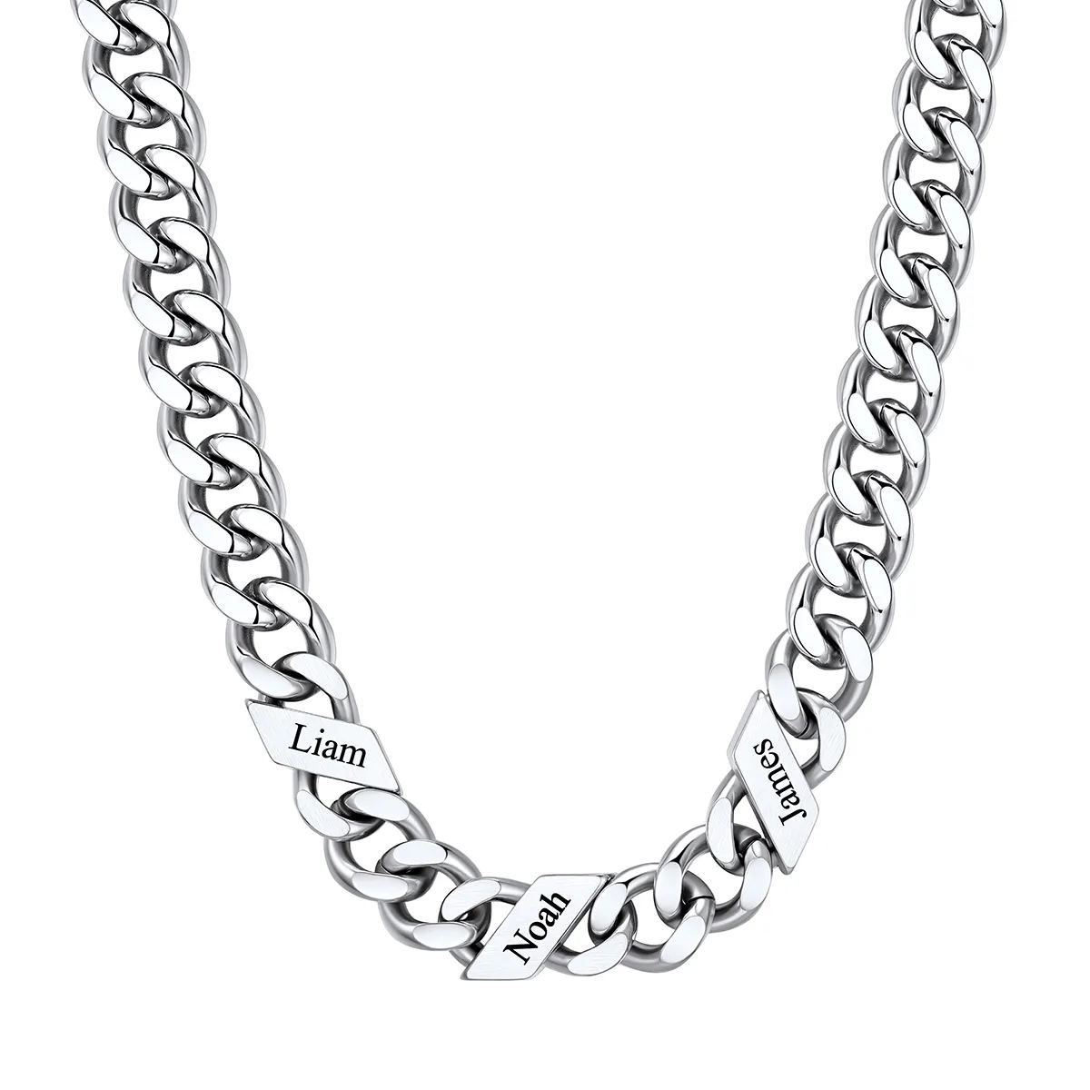 1-6 Names Stainless Steel Engraved Cuban Chain Necklace for Men
