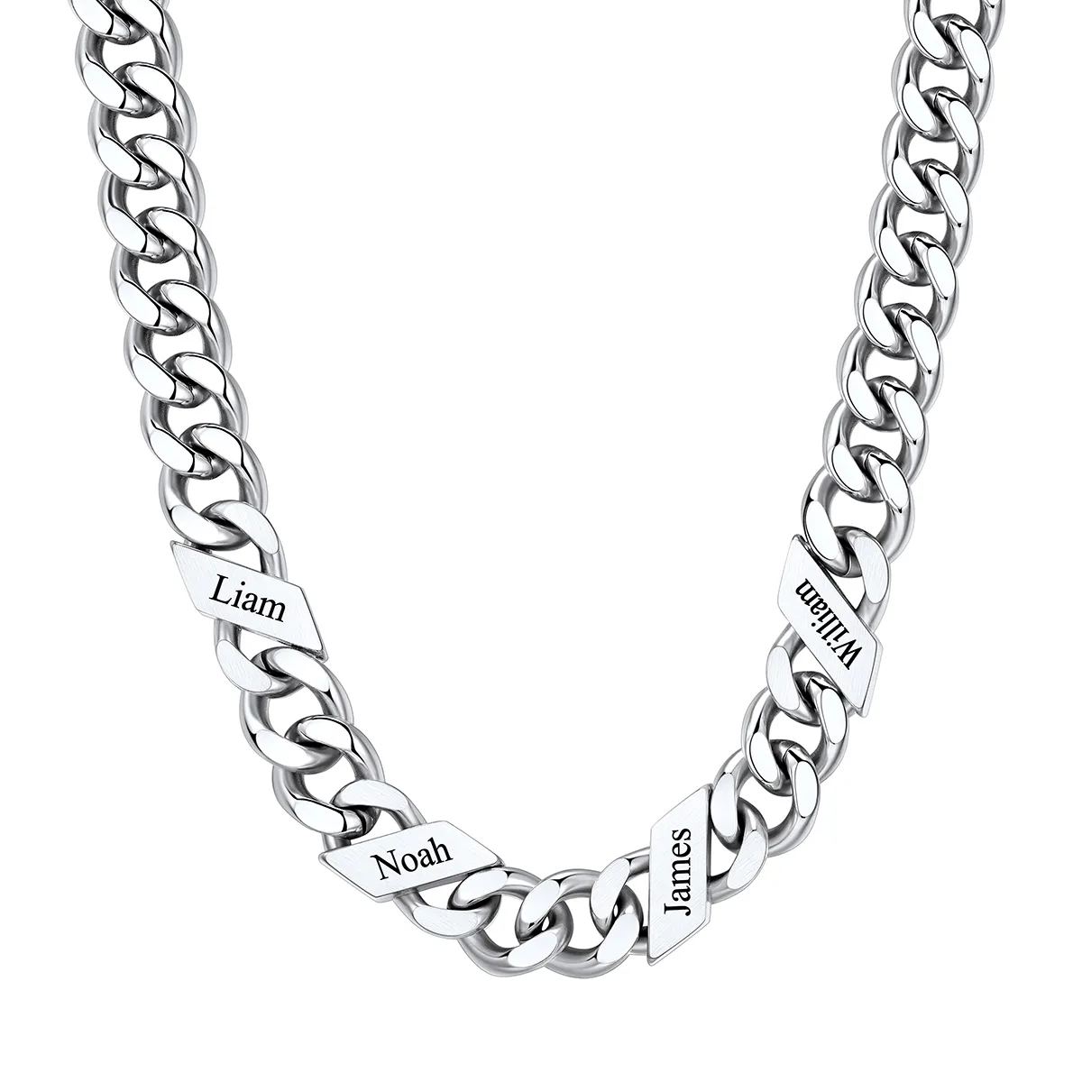 1-6 Names Stainless Steel Engraved Cuban Chain Necklace for Men