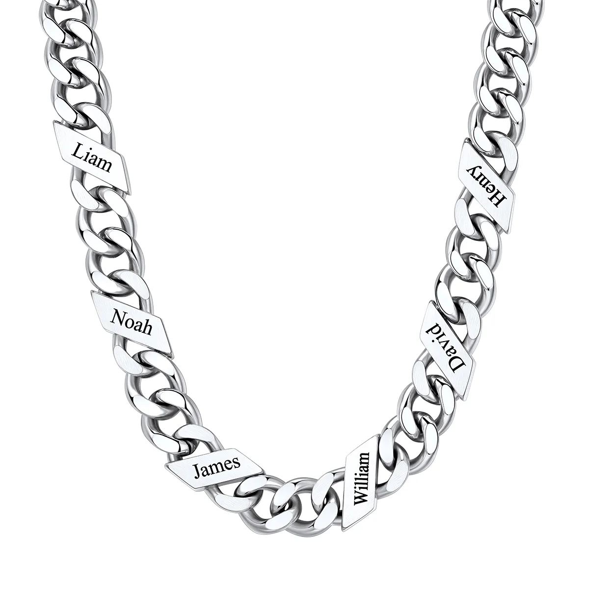 6 Names Stainless Steel Engraved Cuban Chain Necklace for Men