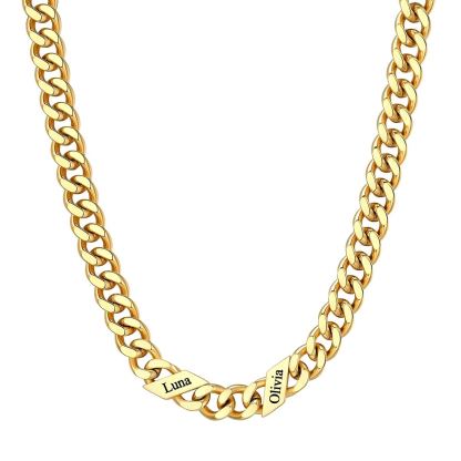 1-6 Names Stainless Steel Engraved Cuban Chain Necklace for Men
