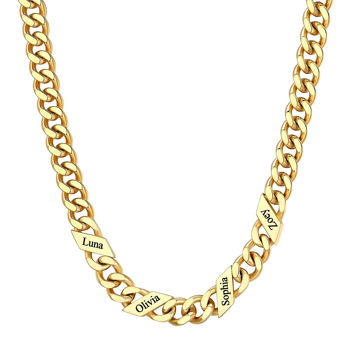 4 Names Stainless Steel Engraved Cuban Chain Necklace for Men