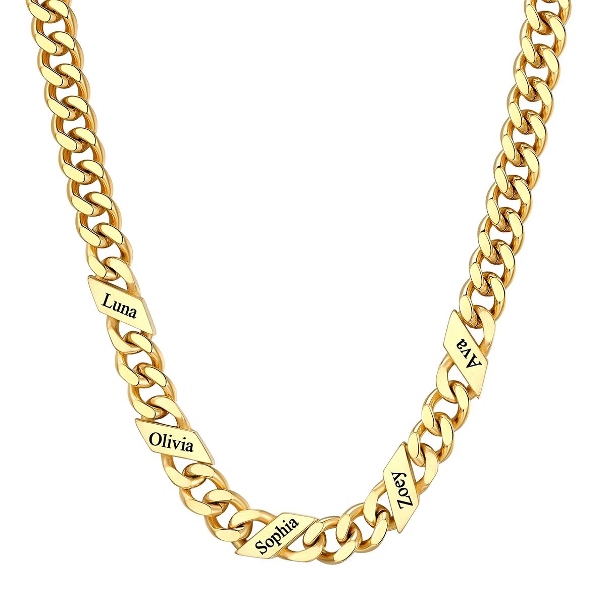 5 Names Stainless Steel Engraved Cuban Chain Necklace for Men