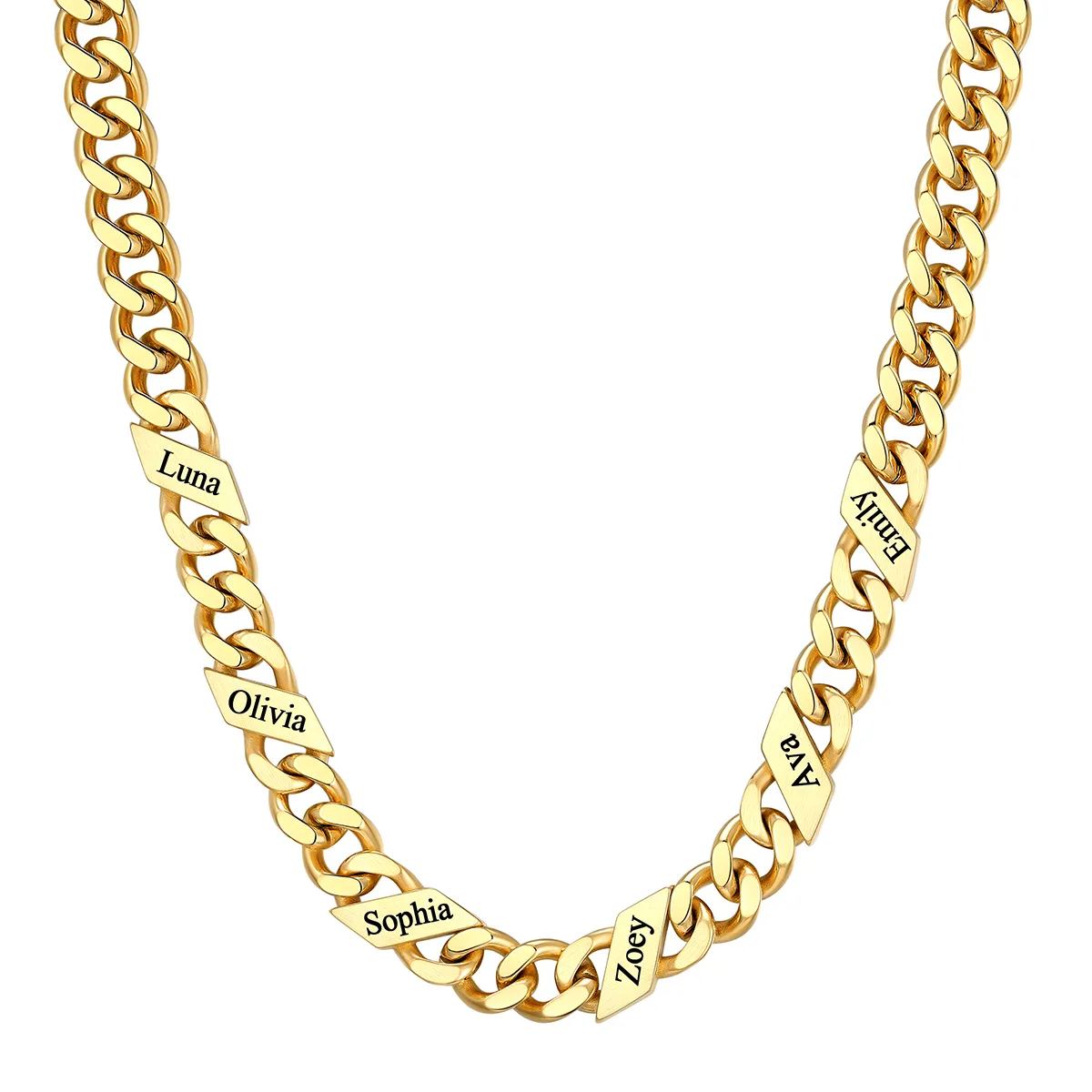 6 Names Stainless Steel Engraved Cuban Chain Necklace for Men