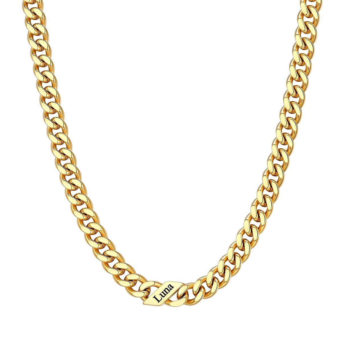 1Names Stainless Steel Engraved Cuban Chain Necklace for Men