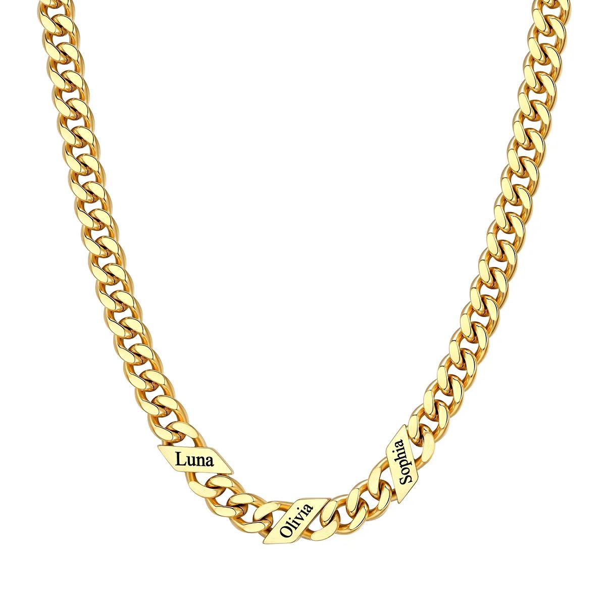 1-6 Names Stainless Steel Engraved Cuban Chain Necklace for Men