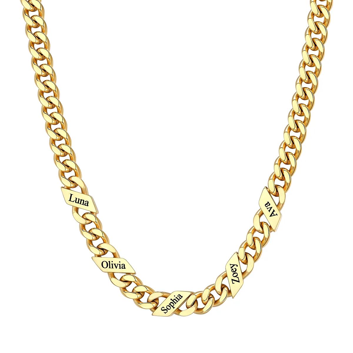 1-6 Names Stainless Steel Engraved Cuban Chain Necklace for Men