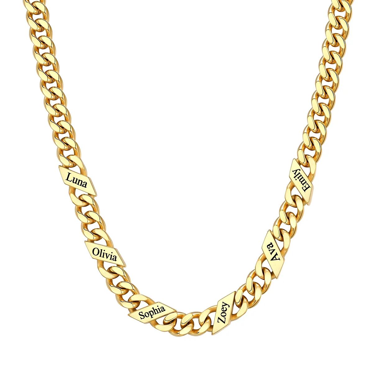 1-6 Names Stainless Steel Engraved Cuban Chain Necklace for Men