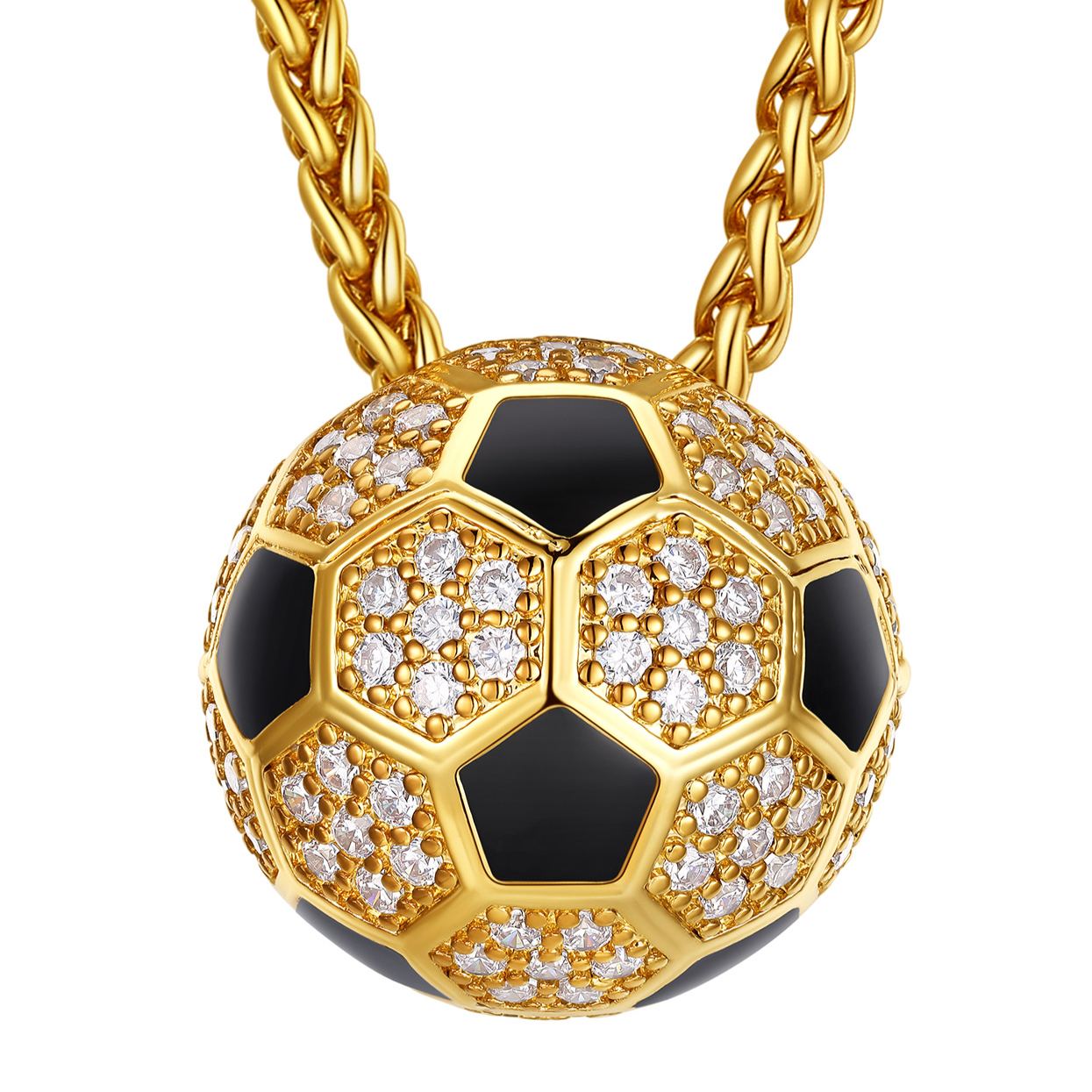 World Cup 3D CZ Football Necklace Soccer Sports Pendant for Fan