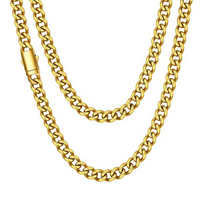 Engraved Cuban Link Chain Necklace for Men 6/9/12mm Width 