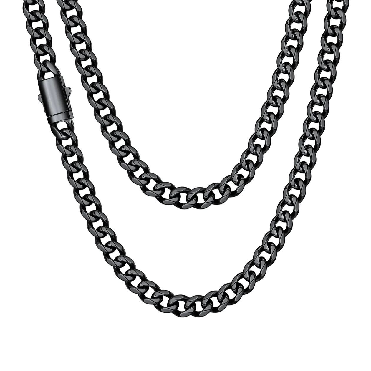 Engraved Cuban Link Chain Necklace for Men 6/9/12mm Width 