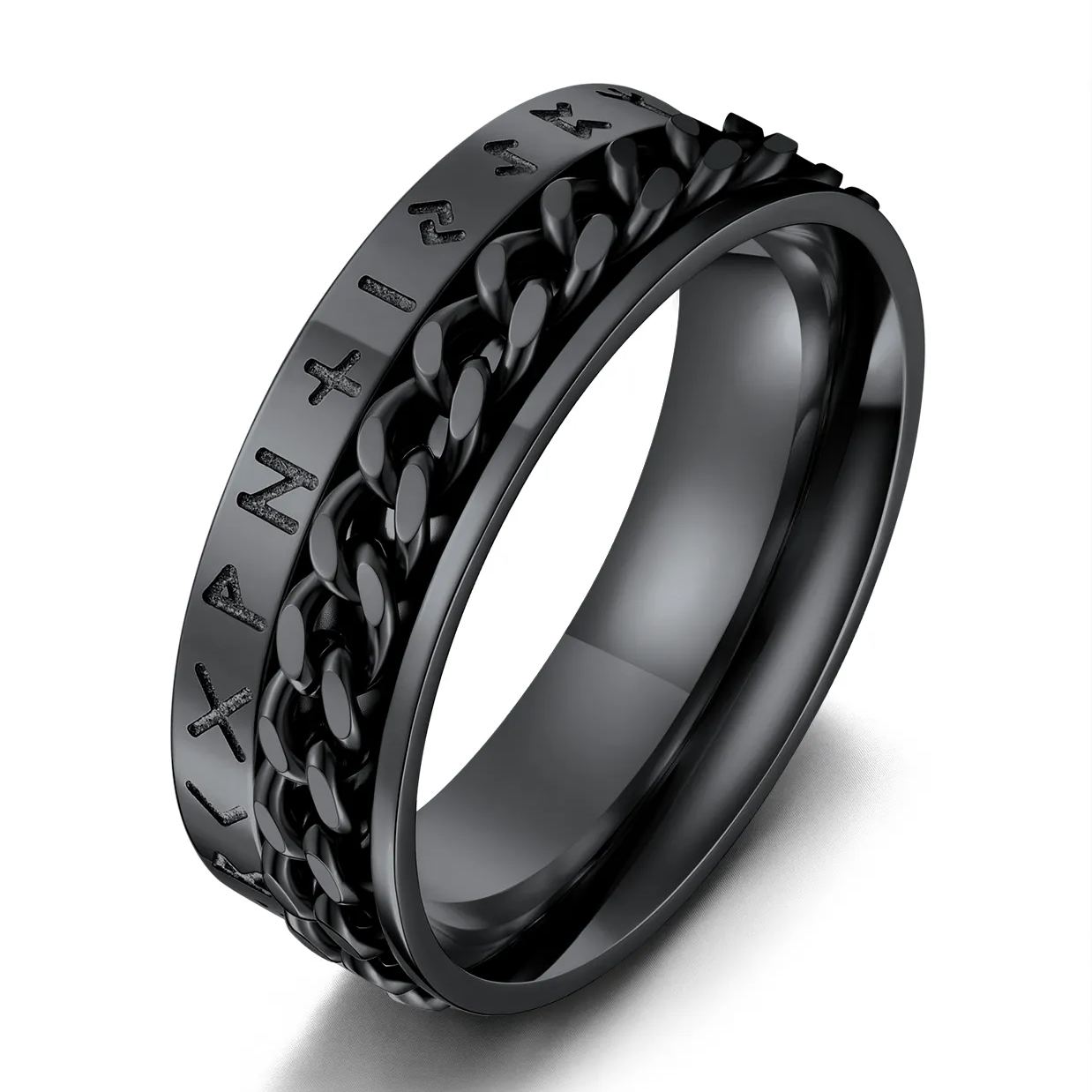 Stainless-Steel-Viking-Ring-Norse-Compass-Fathers-Day-Gift-Black