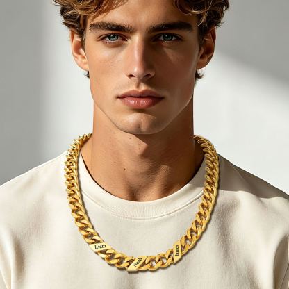 1-6 Names Stainless Steel Engraved Cuban Chain Necklace for Men