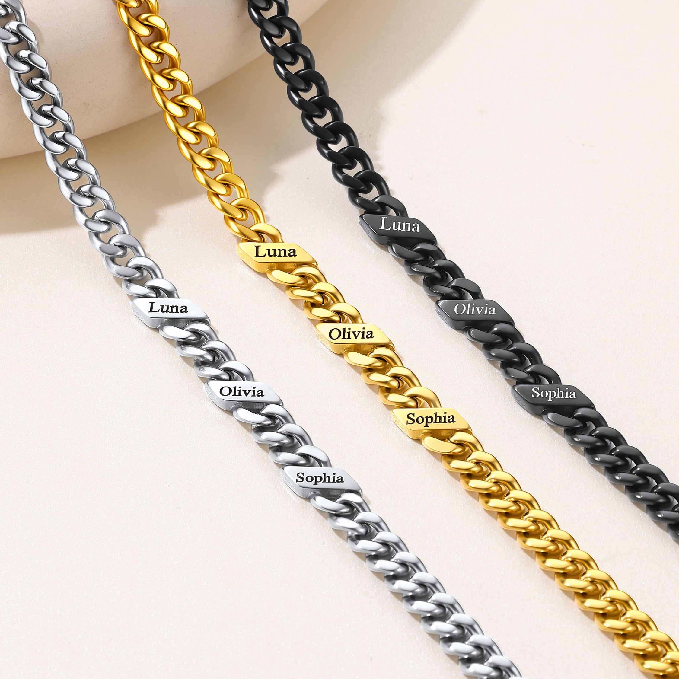 1-6 Names Stainless Steel Engraved Cuban Chain Necklace for Women