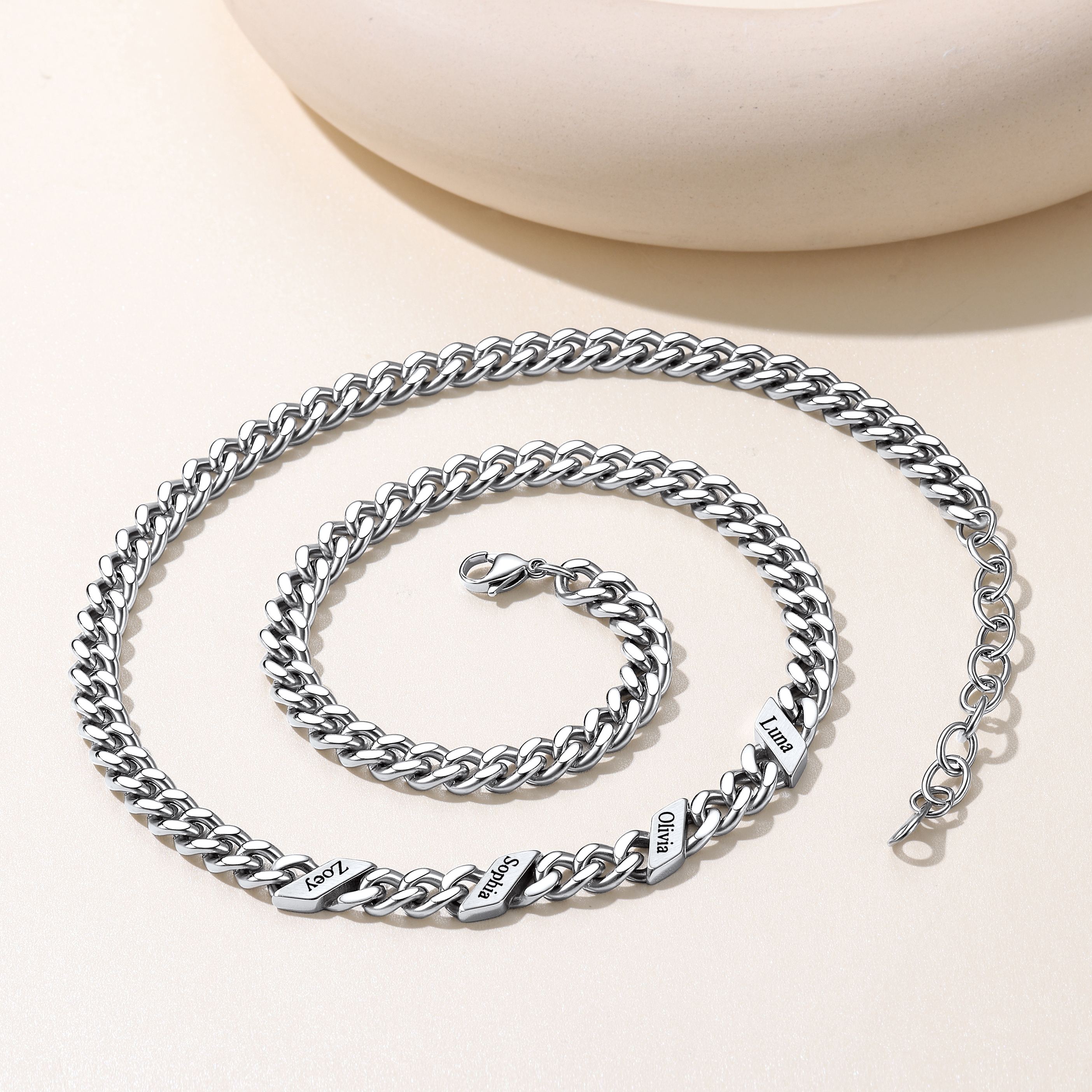 1-6 Names Stainless Steel Engraved Cuban Chain Necklace for Women