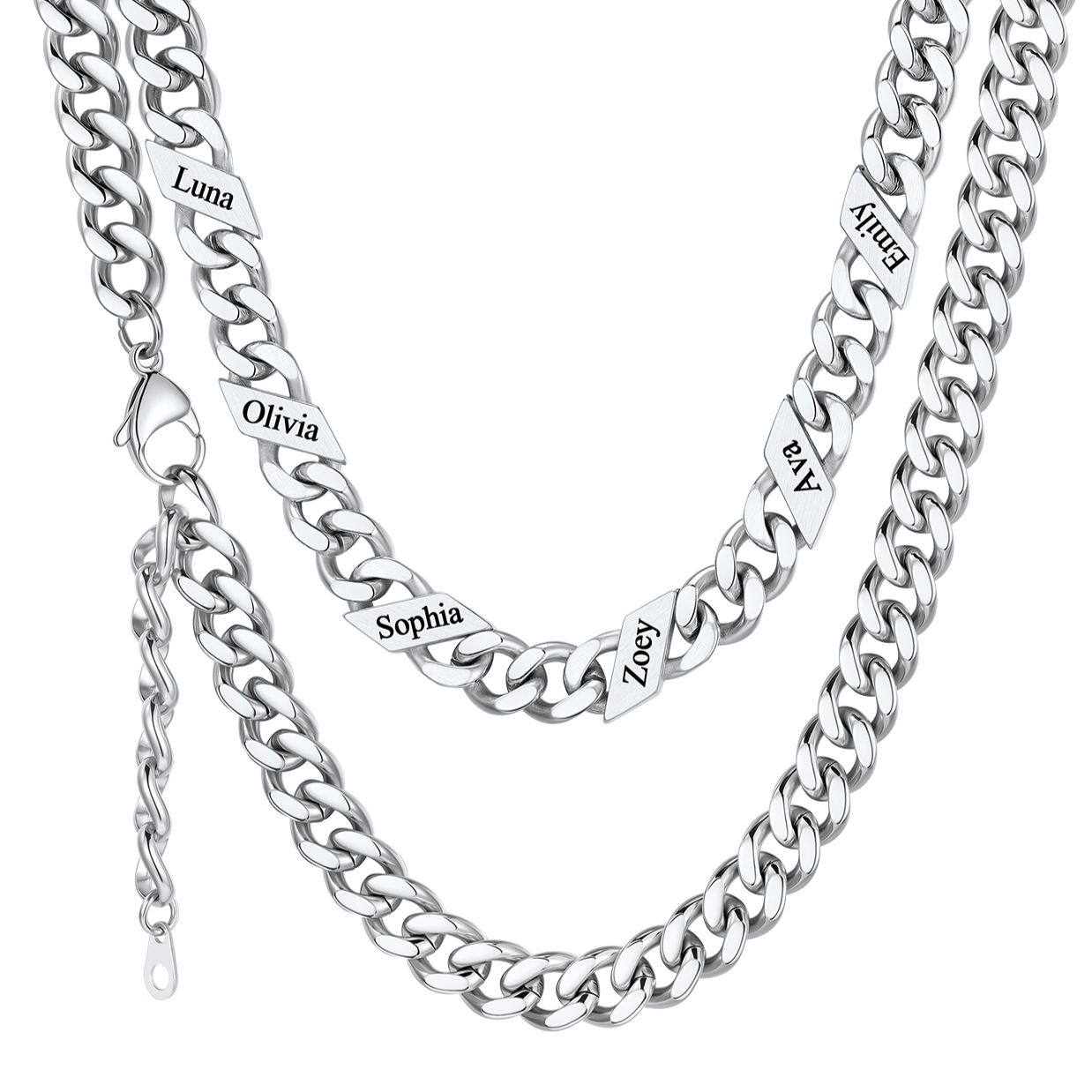 1-6 Names Stainless Steel Engraved Cuban Chain Necklace for Women