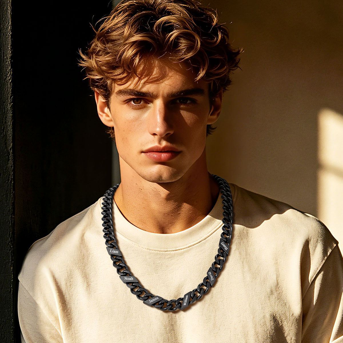1-6 Names Stainless Steel Engraved Cuban Chain Necklace for Men