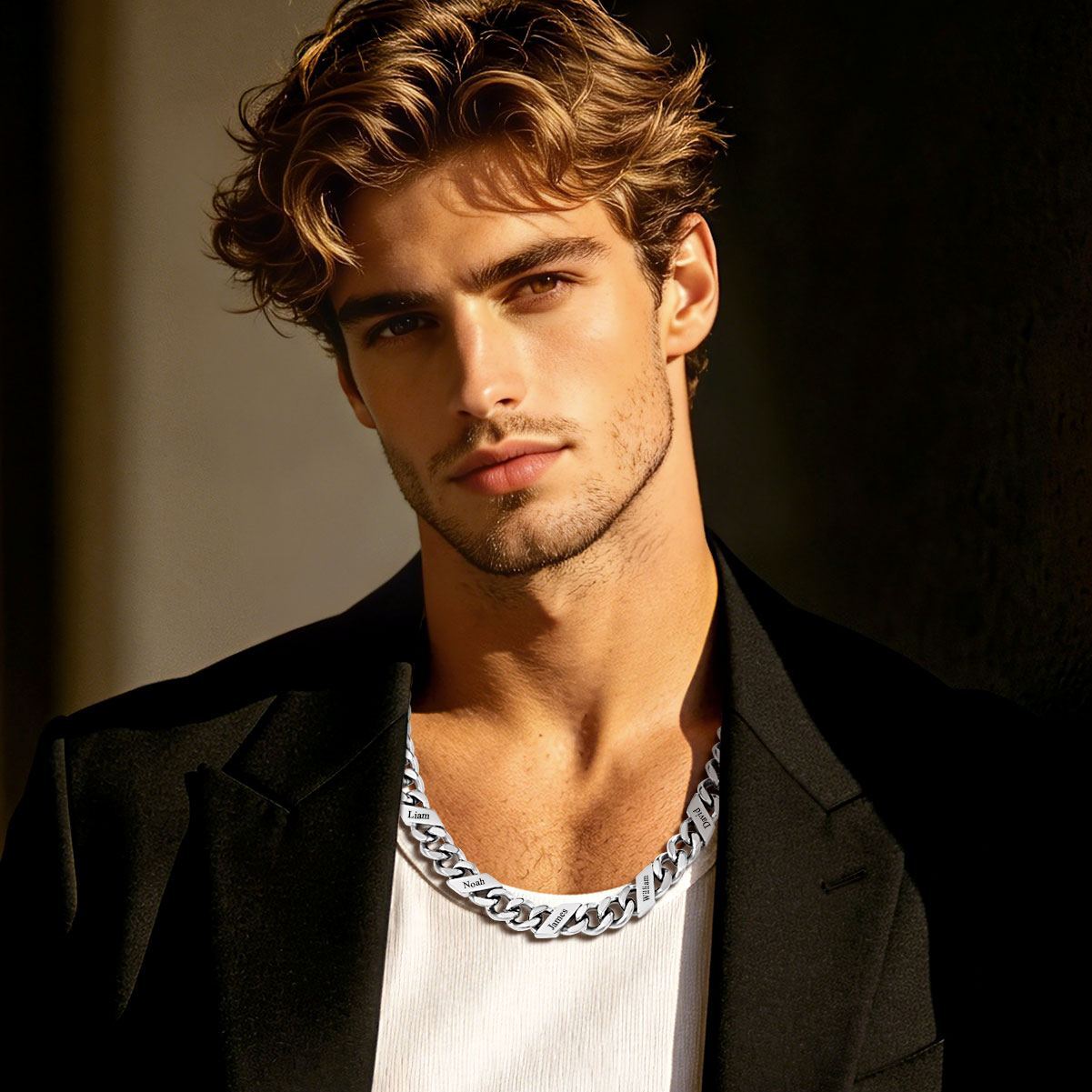 1-6 Names Stainless Steel Engraved Cuban Chain Necklace for Men