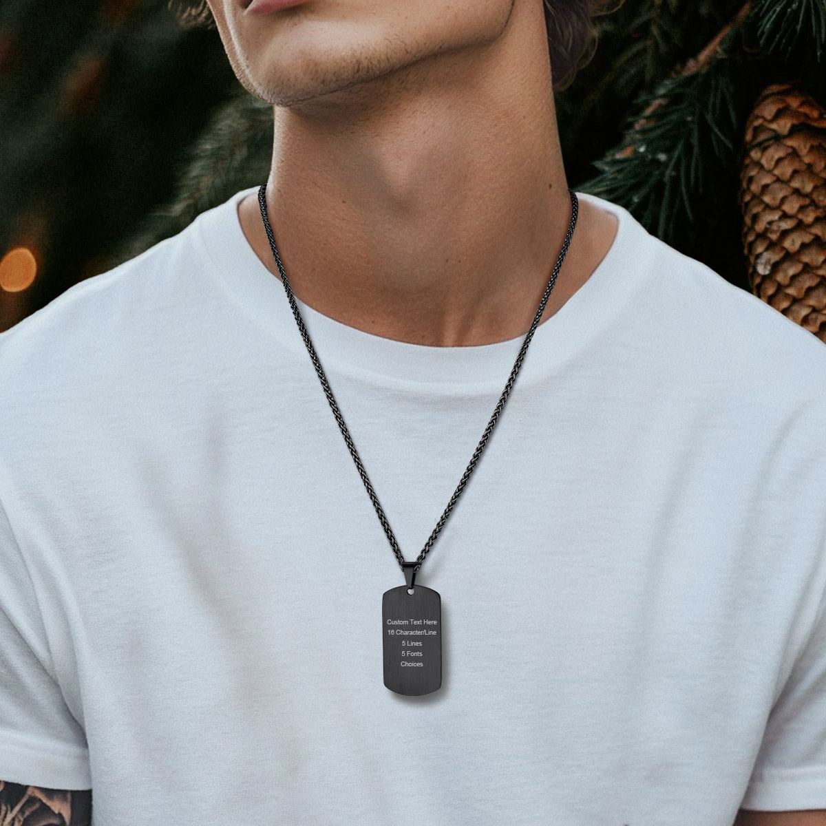 Custom Engraved Text Military Number Dog Tag Necklace For Men