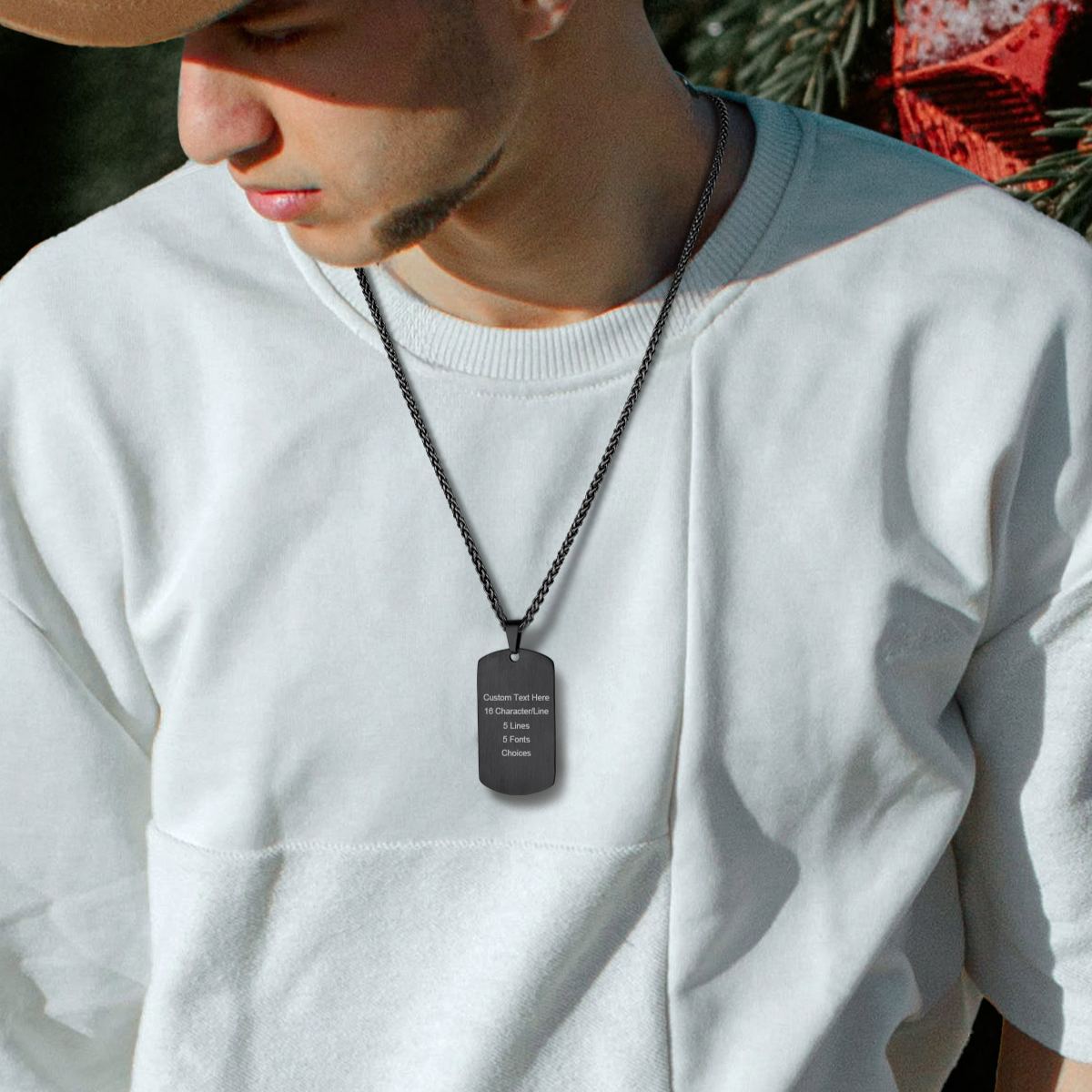 Custom Engraved Text Military Number Dog Tag Necklace For Men