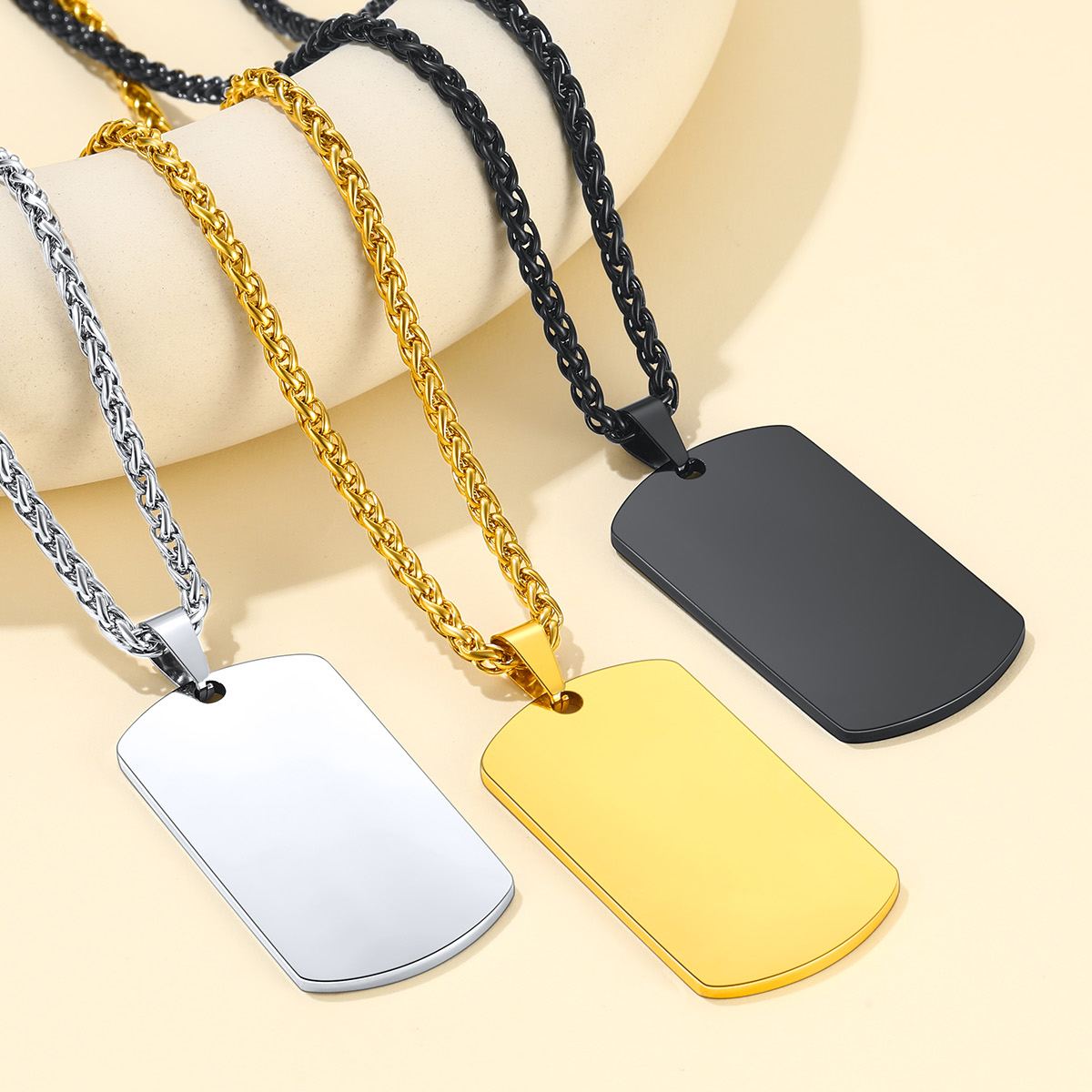 Custom Engraved Text Military Number Dog Tag Necklace For Men