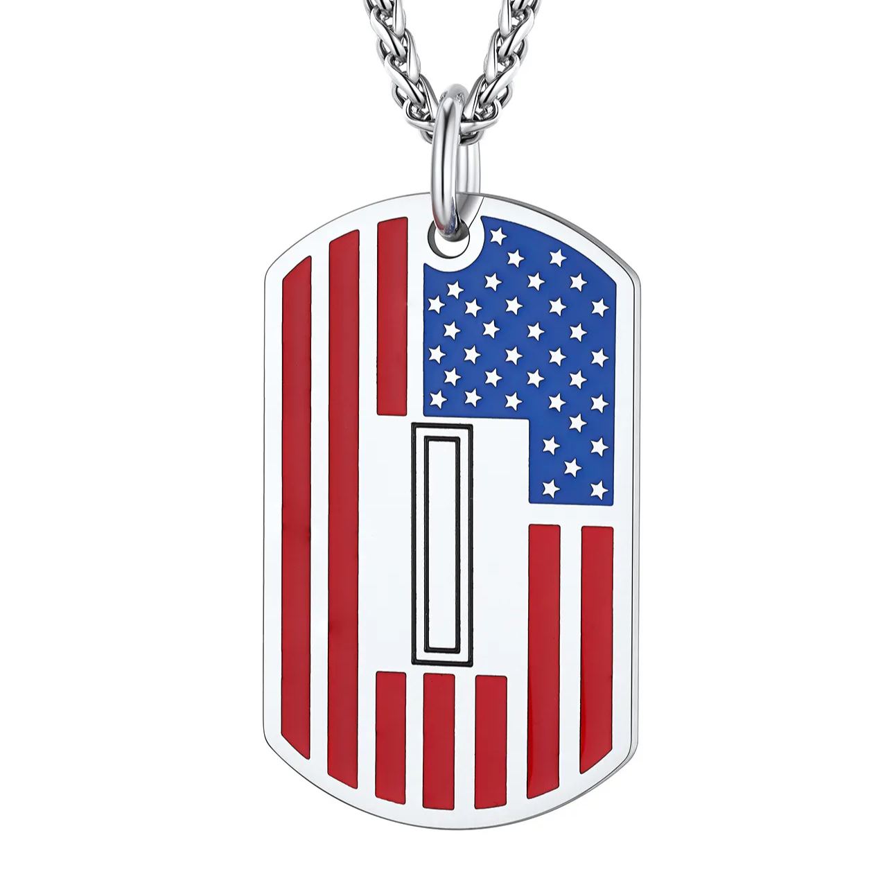American Flag Dog Tag Necklace A-Z Initial, Stainless Steel Gift for Men