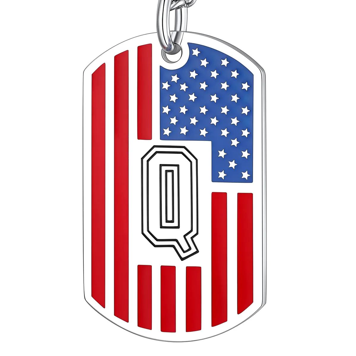 American Flag Dog Tag Necklace A-Z Initial, Stainless Steel Gift for Men