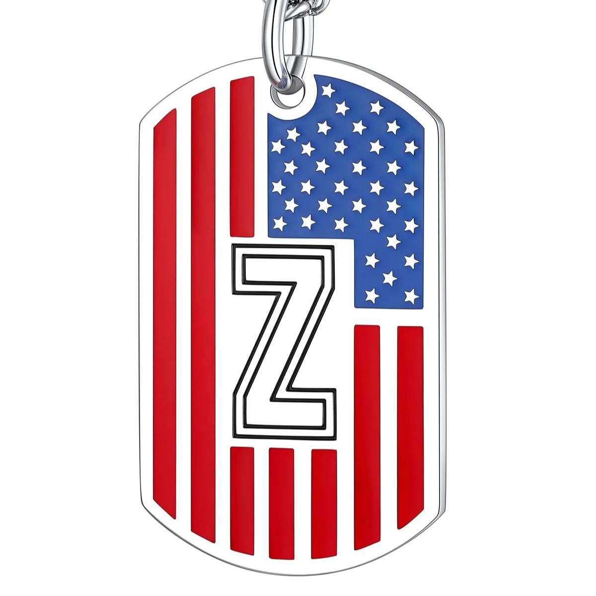 American Flag Dog Tag Necklace A-Z Initial, Stainless Steel Gift for Men