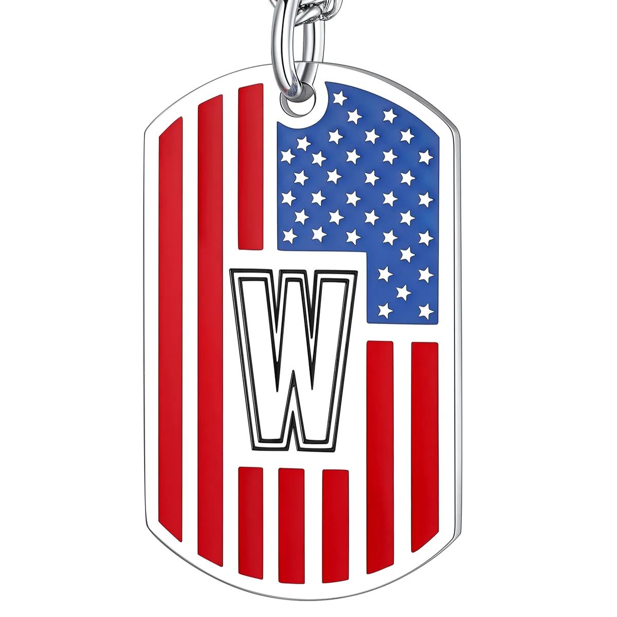 American Flag Dog Tag Necklace A-Z Initial, Stainless Steel Gift for Men