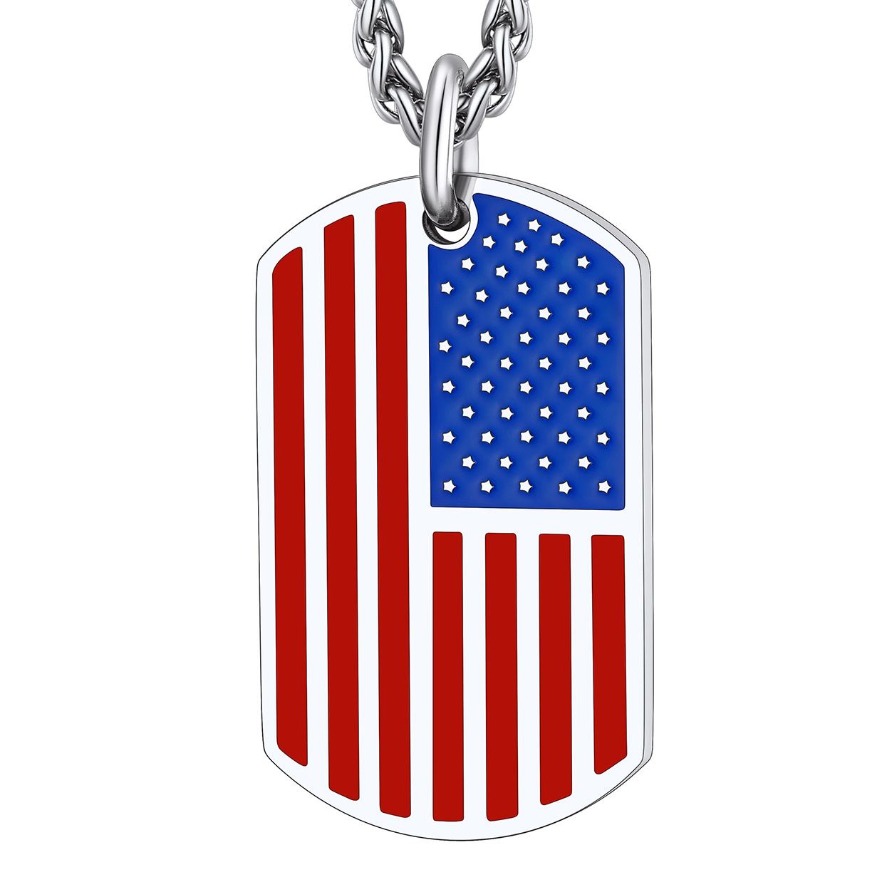 Stainless Steel American Flag Dog Tag Pendant