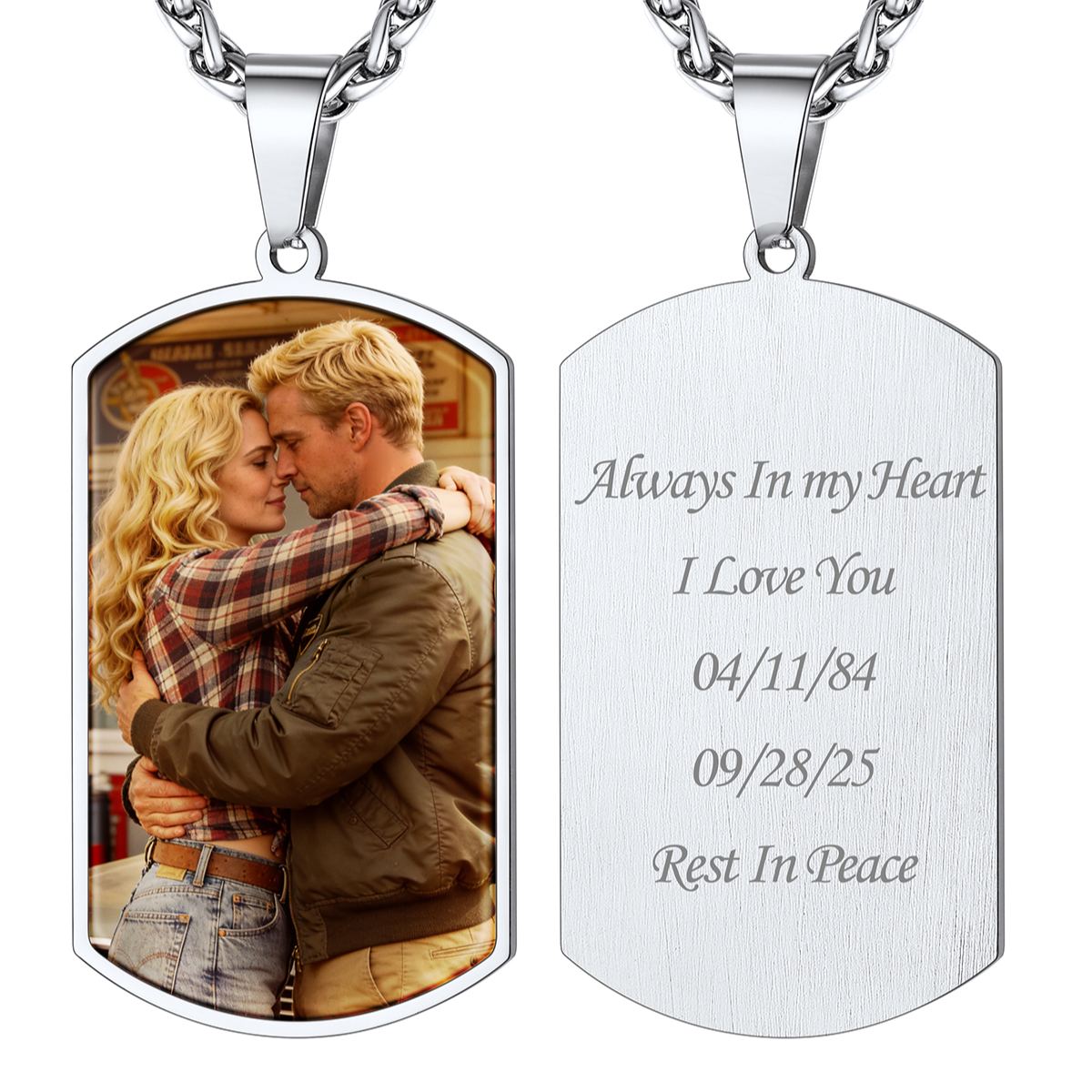 Custom Photo & Engraving Stainless Steel Dog Tag Necklace