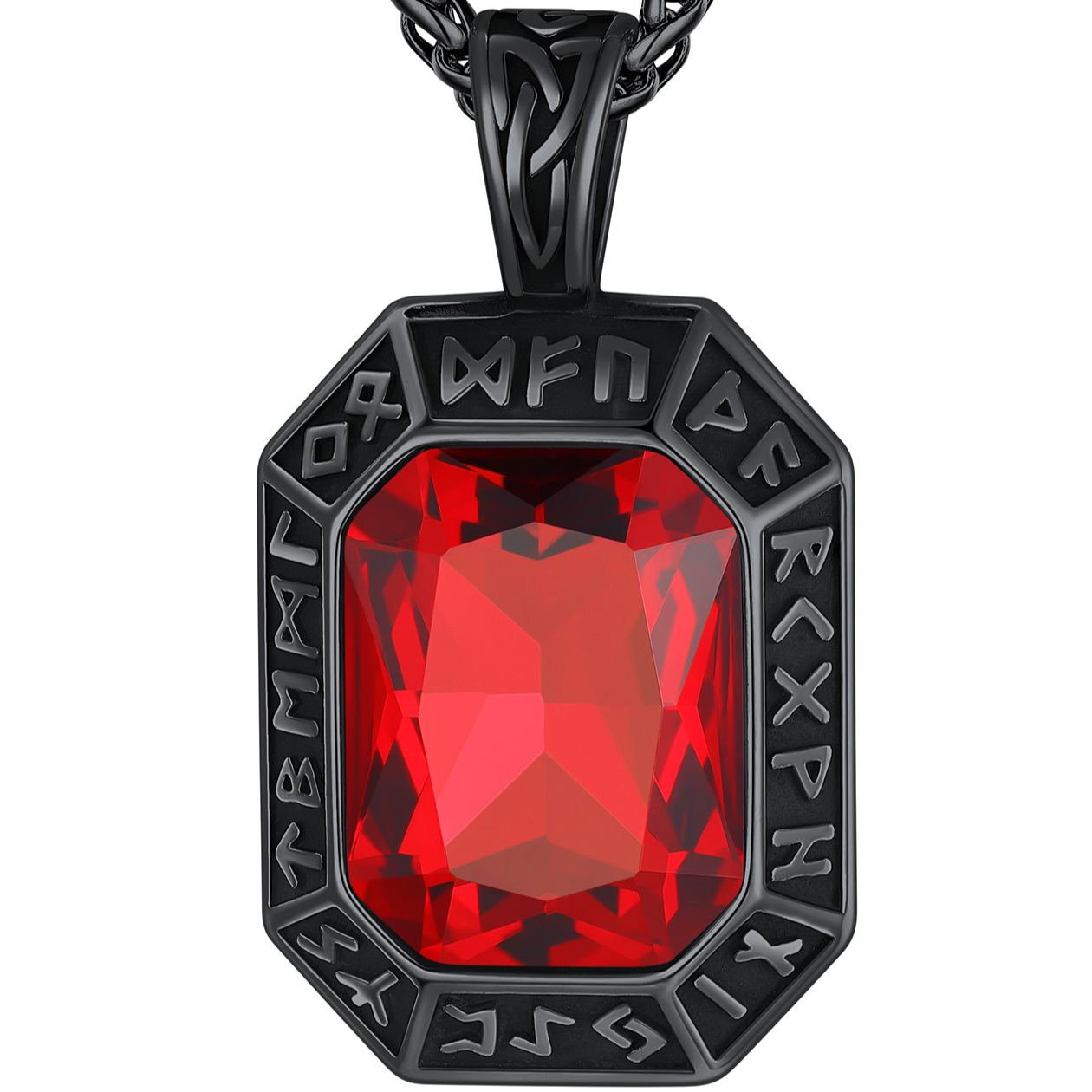 Engraved Crystal Dog Tag Necklace with Viking Runes For Men
