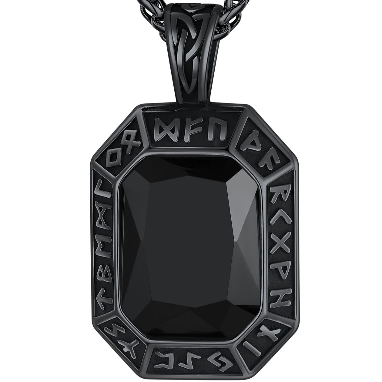 Engraving Viking Rune GEM Pendant Necklace Stainless Steel for Him