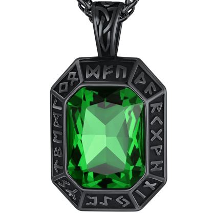 Engraving Viking Rune GEM Pendant Necklace Stainless Steel for Him