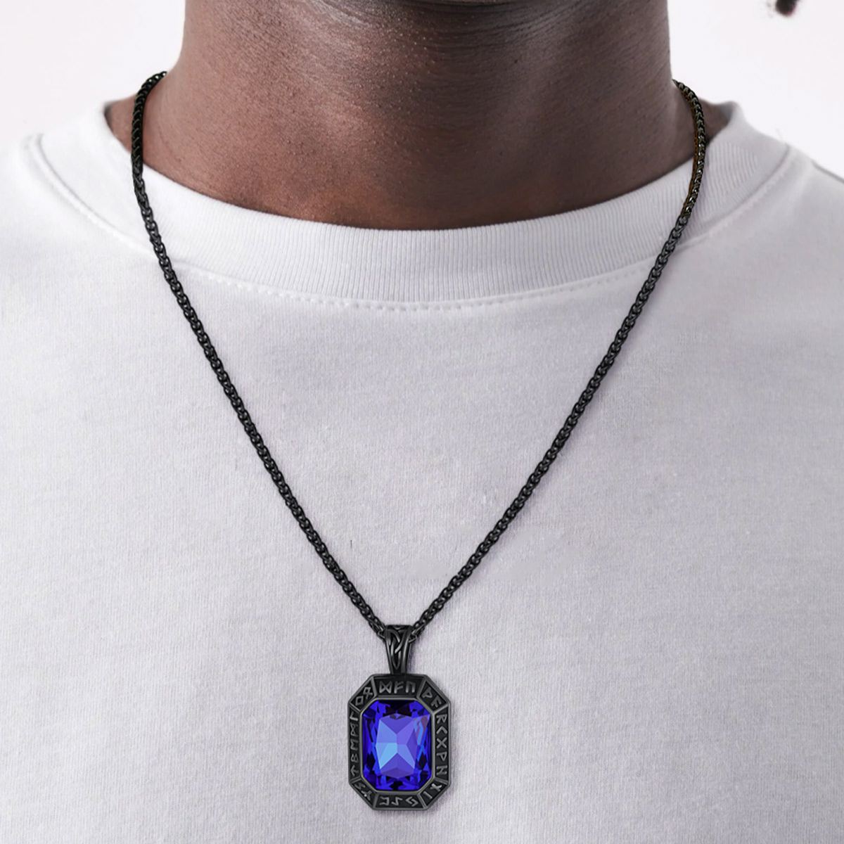 Men's Engraved Ruby Dog Tag Pendant Necklace