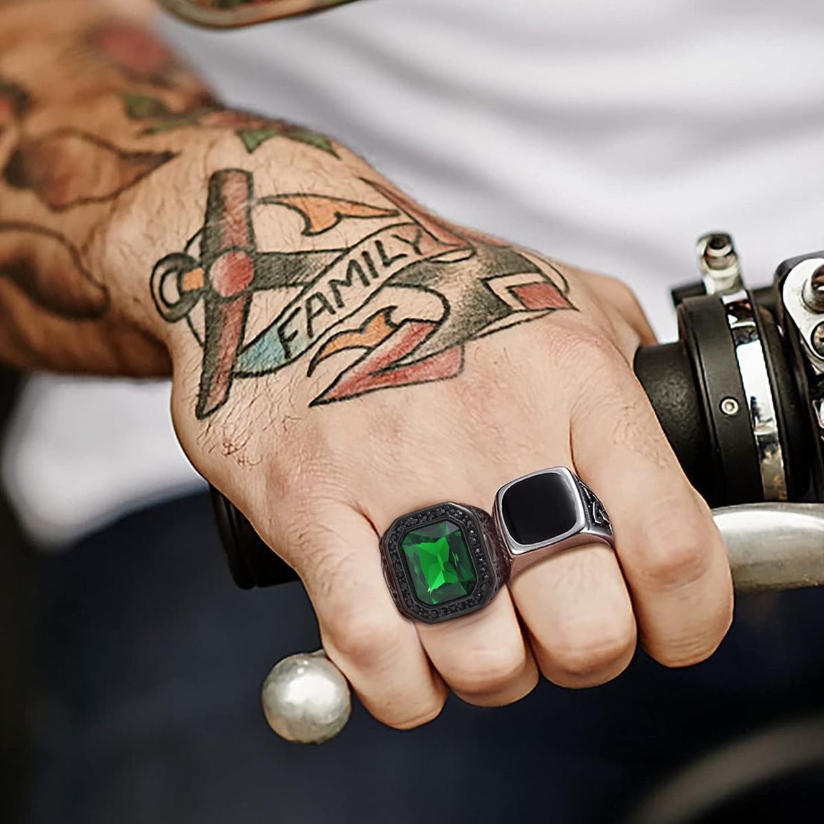 Stainless Steel Black Onyx Skull Ring For Men
