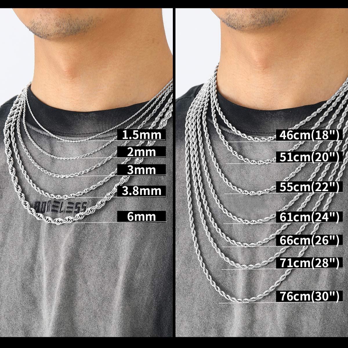 1.5mm-3mm Stainless Steel Rope Chain Necklace For Men