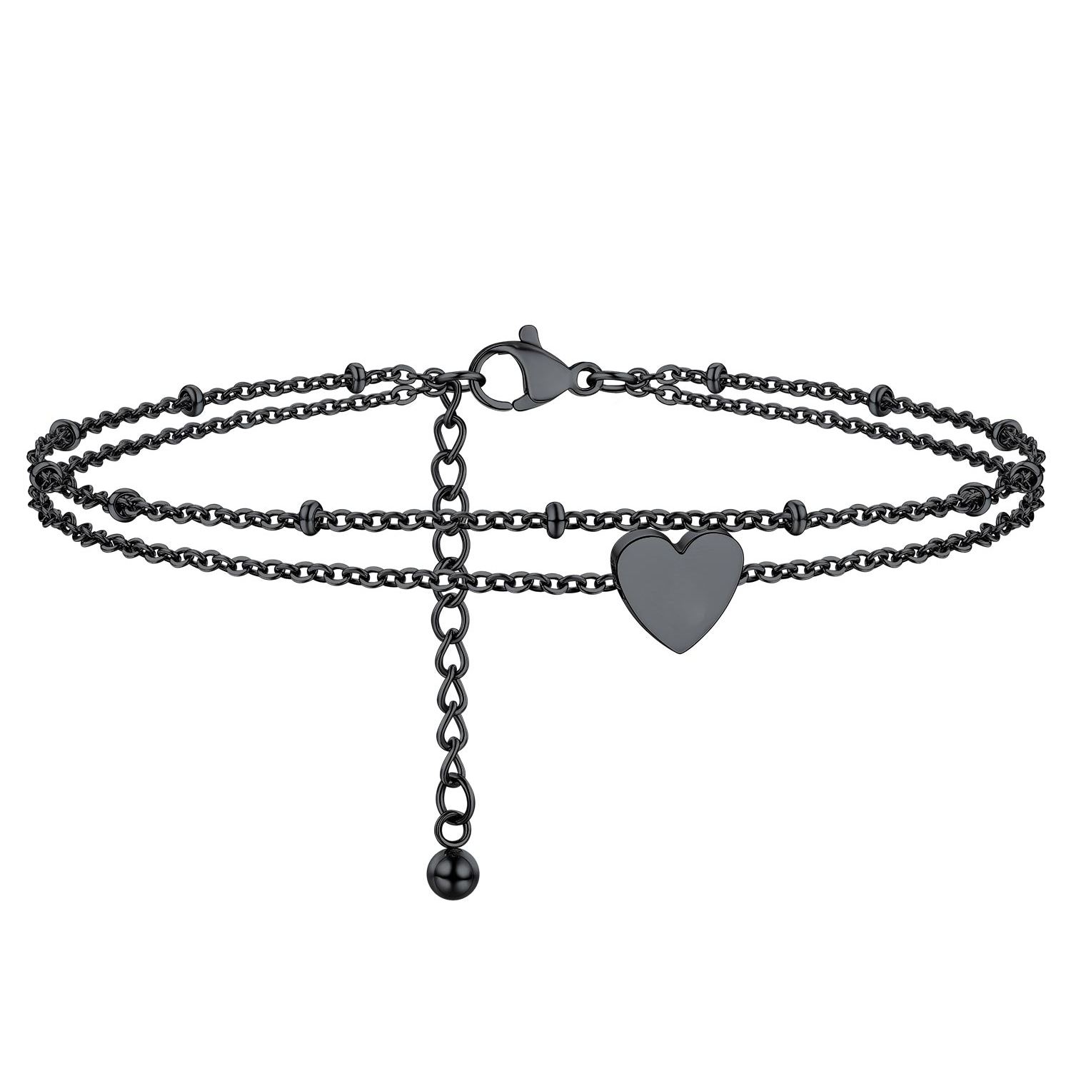 Double Layer Stainless Steel Heart Anklet for Women