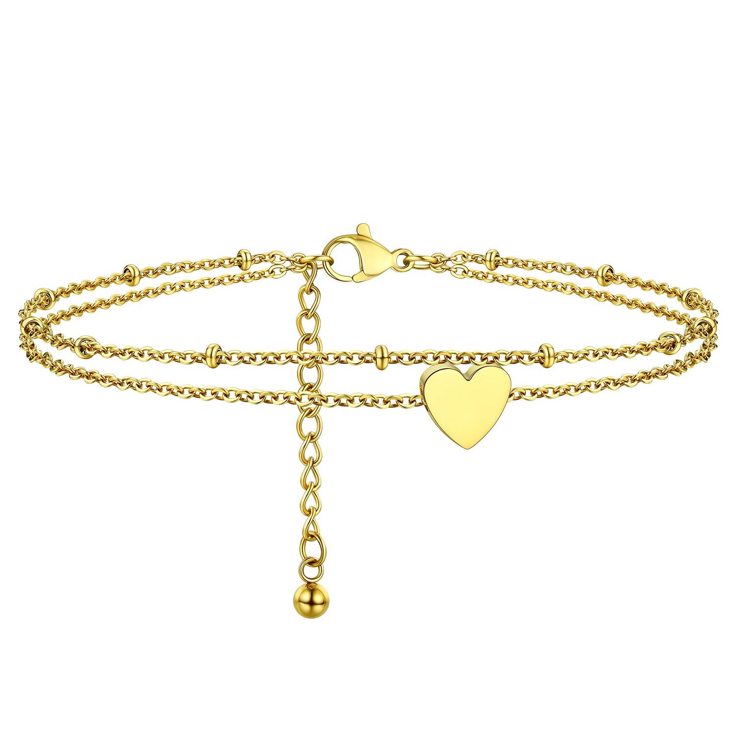Double Layer Stainless Steel Heart Anklet for Women