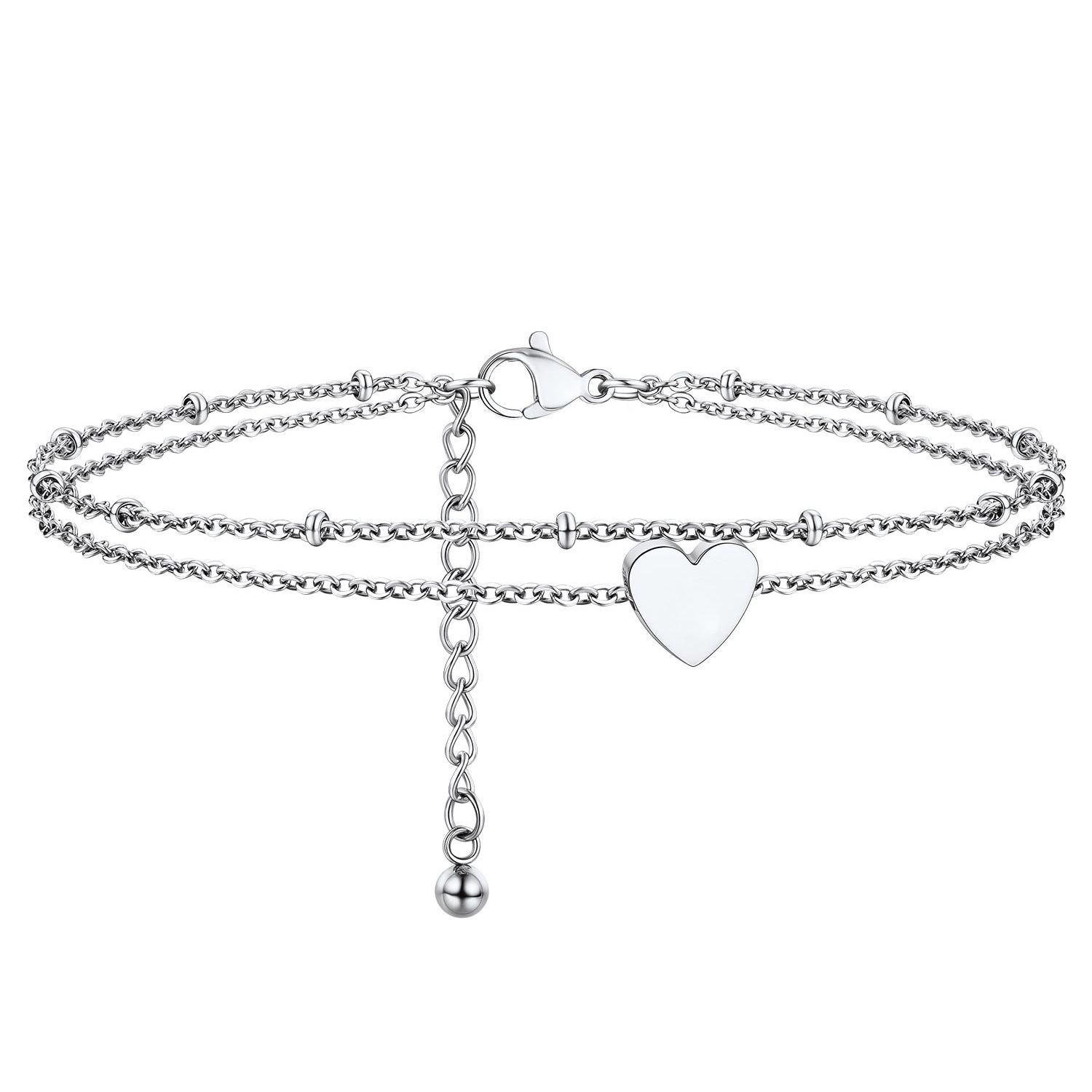 Double Layer Stainless Steel Heart Anklet for Women