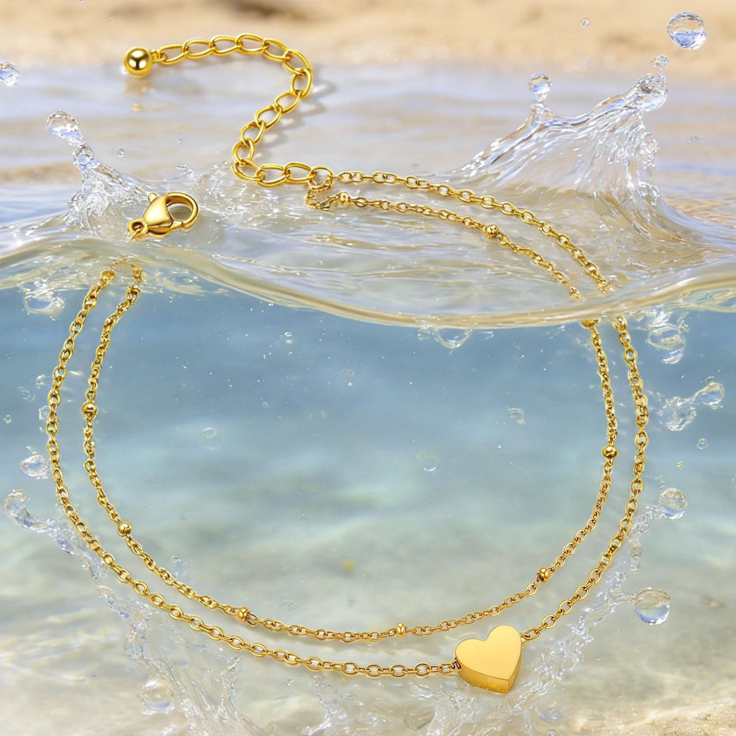 Double Layer Stainless Steel Heart Anklet for Women