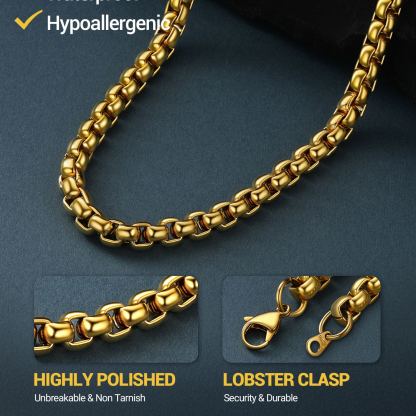 Rolo Box Link Chain Stainless Steel Link Necklace For Men 