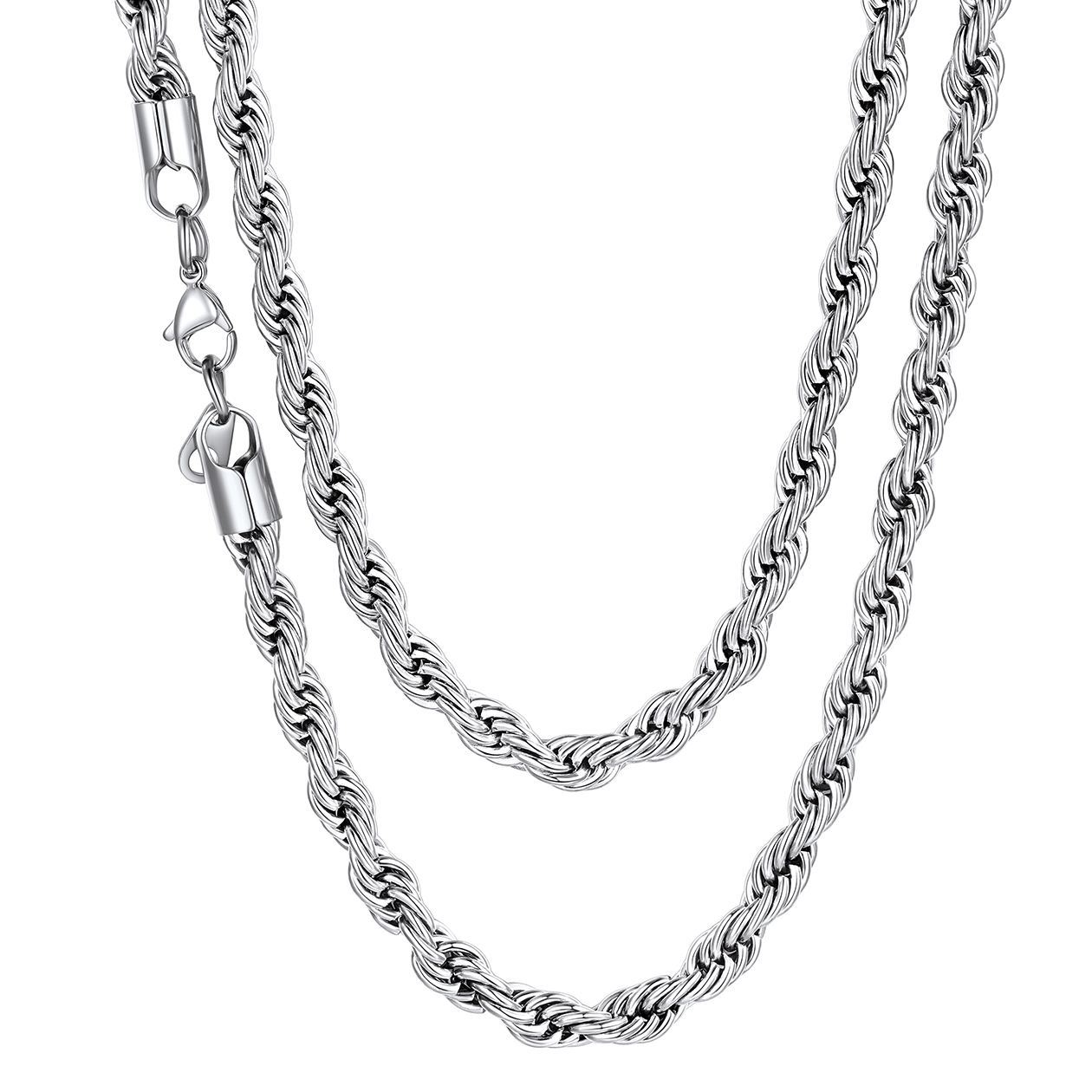 3/6/9MM Twisted Rope Chain Stainless Steel Link Necklace