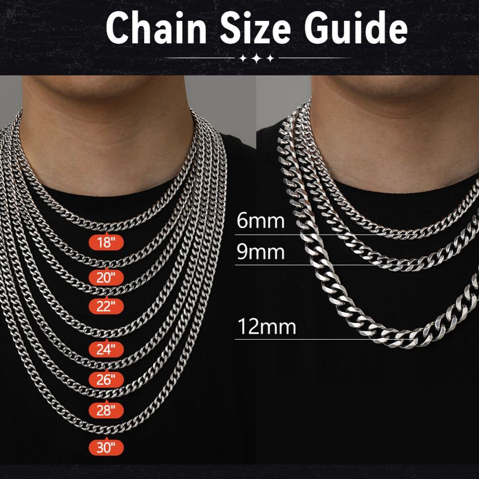 Steel / 12mm / 30 inch Hip Hop Cuban Chain Necklace for Men 6/9/12mm Width